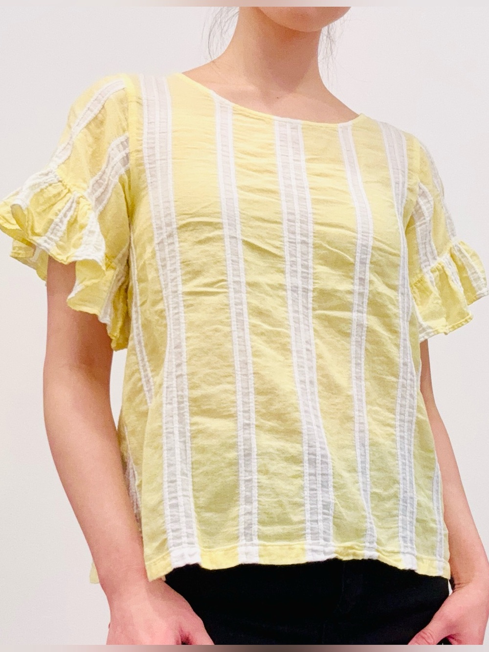 BP Tie Back Yellow and White Striped Short Sleeve Top